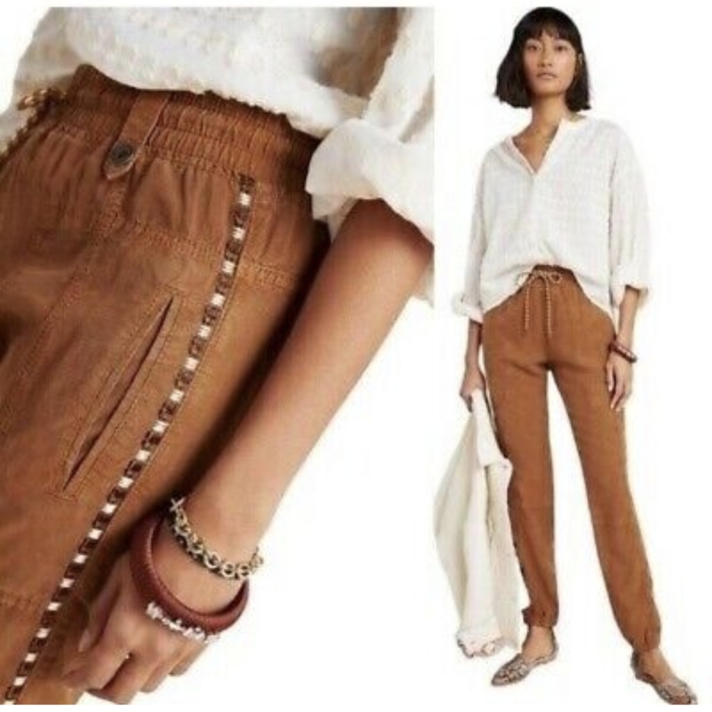 Anthropology Byron Seamed Oche Embroidered Utility Jogger Pants Size XS